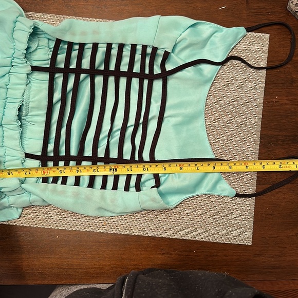 Mint Green Shorts Romper with caged back - Picture 7 of 9